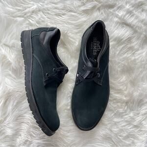 Hermes | Men’s Black Nubuck Suede Leather Derby Shoe Lace-Up Classic Daily Flats